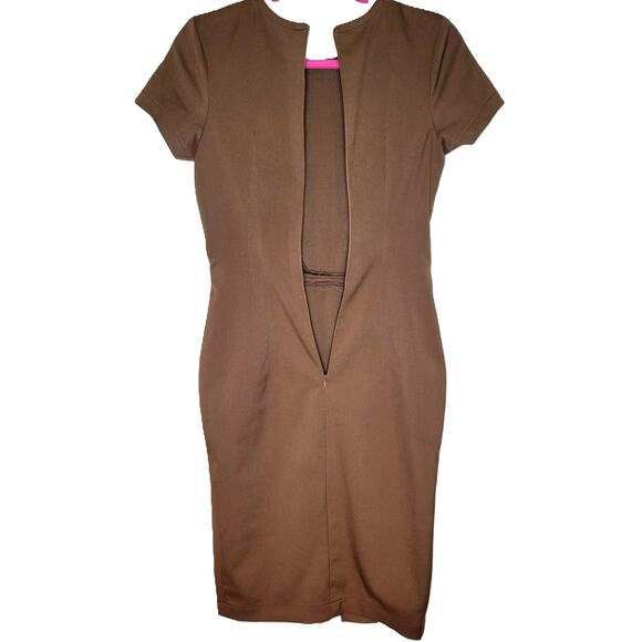 Beautiful Vintage Brown Pencil Dress Cheetah fabric buttons - Picture 3 of 9